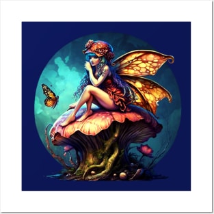 Fairy Sitting on a Mushroom Posters and Art